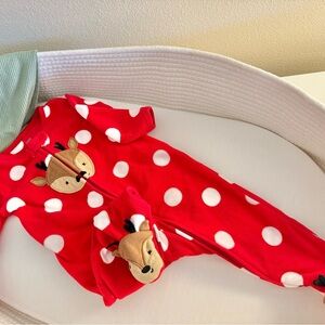 Carter's Red and White Baby Fleece Sleeper with ReindeerDesign